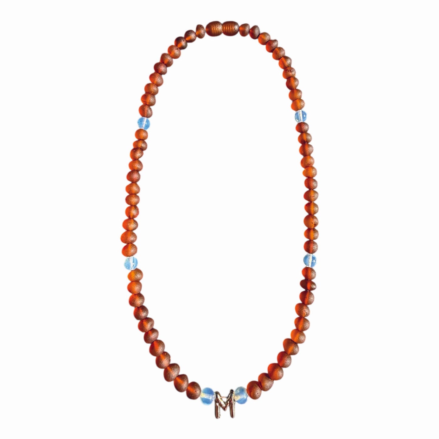 Adult Initial Necklace - Baltic Amber Cognac + Opals