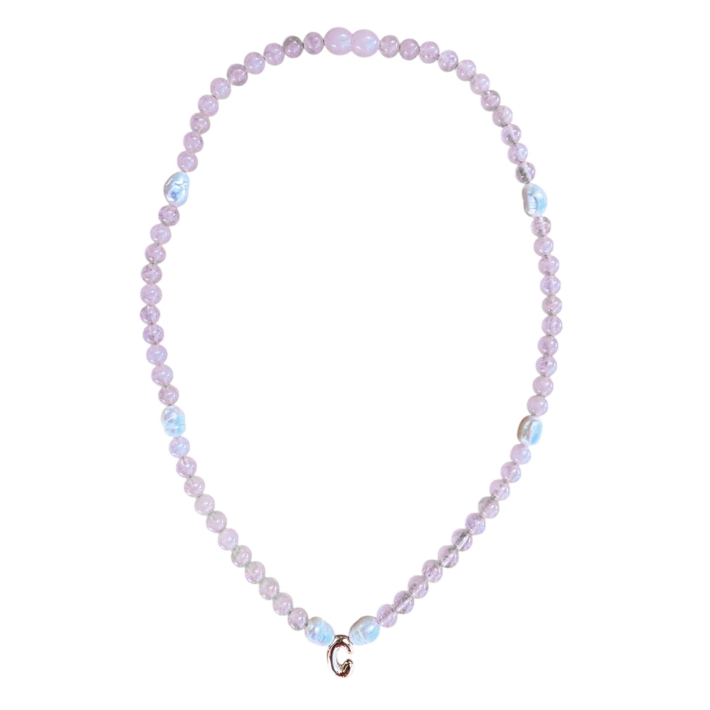 Adult Initial Necklace - Rose Quartz + Pearls