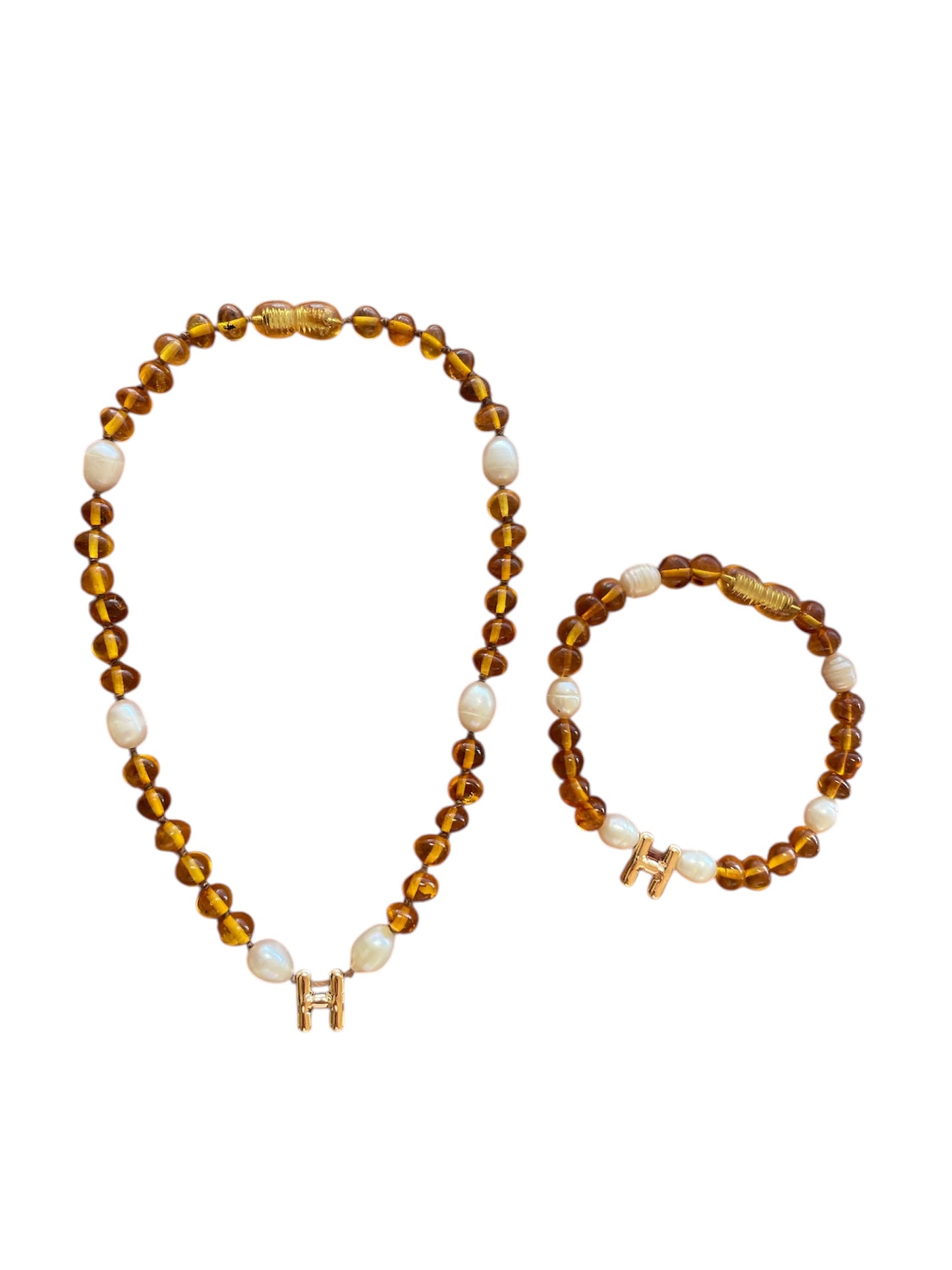 Adult Bracelets - Baltic Amber / Rose Quartz