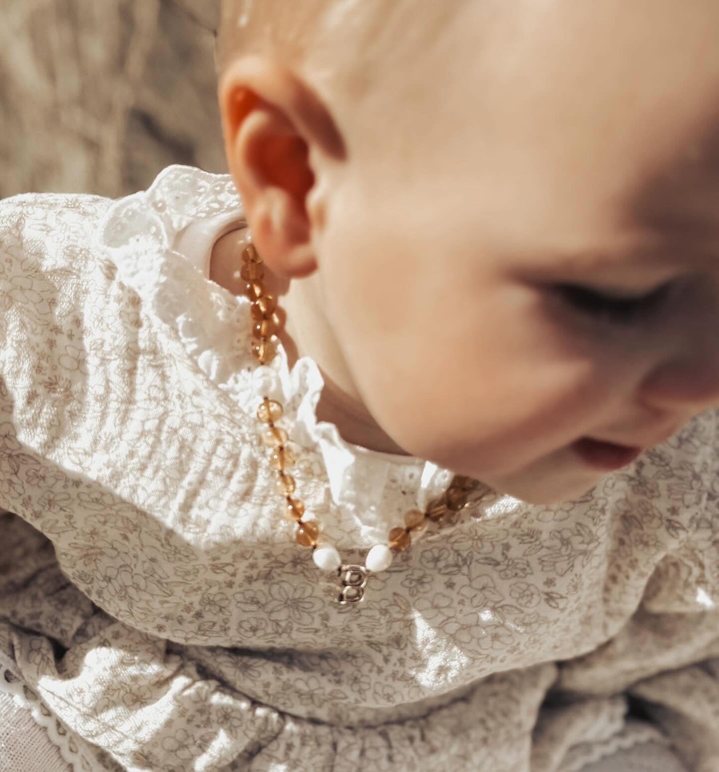 Baby Initial Necklace -  Honey + Pearls